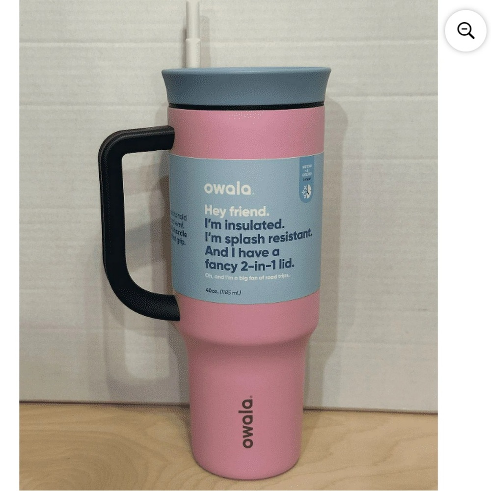 Owala 40 oz Stainless Steel Tumbler, color is Pink Skies